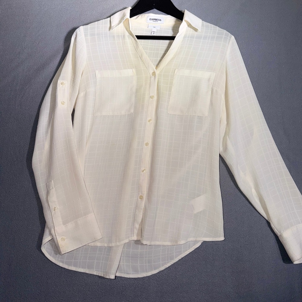 Express M Slim Portofino White Grid Button Down Office Minimalist Classic Preppy